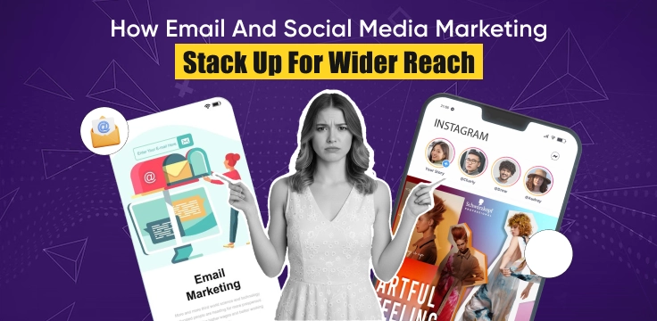 Digital illustration showing how email and social media marketing work together to boost online reach.