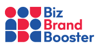 The red and blue logo of Biz Band Booster for digital marketing, video production & branding services